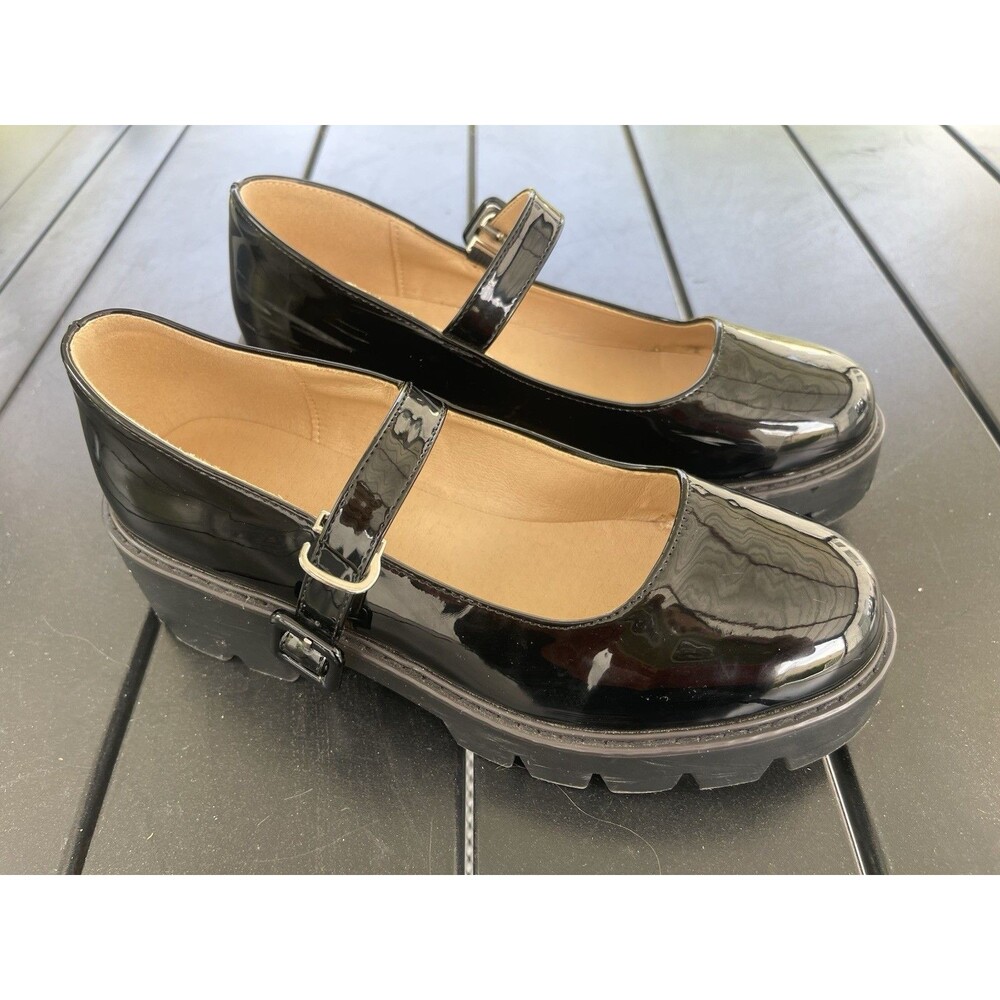 Mary Jane Platform Shoes for Women Wedges Lolita Gothic, Patent Black, Size 6 36